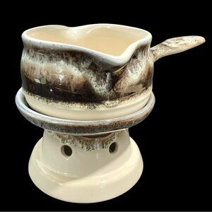 Vintage 1970s Beauceware Pottery Fondue Set - Ceramic Butter or Chocolate Warmer